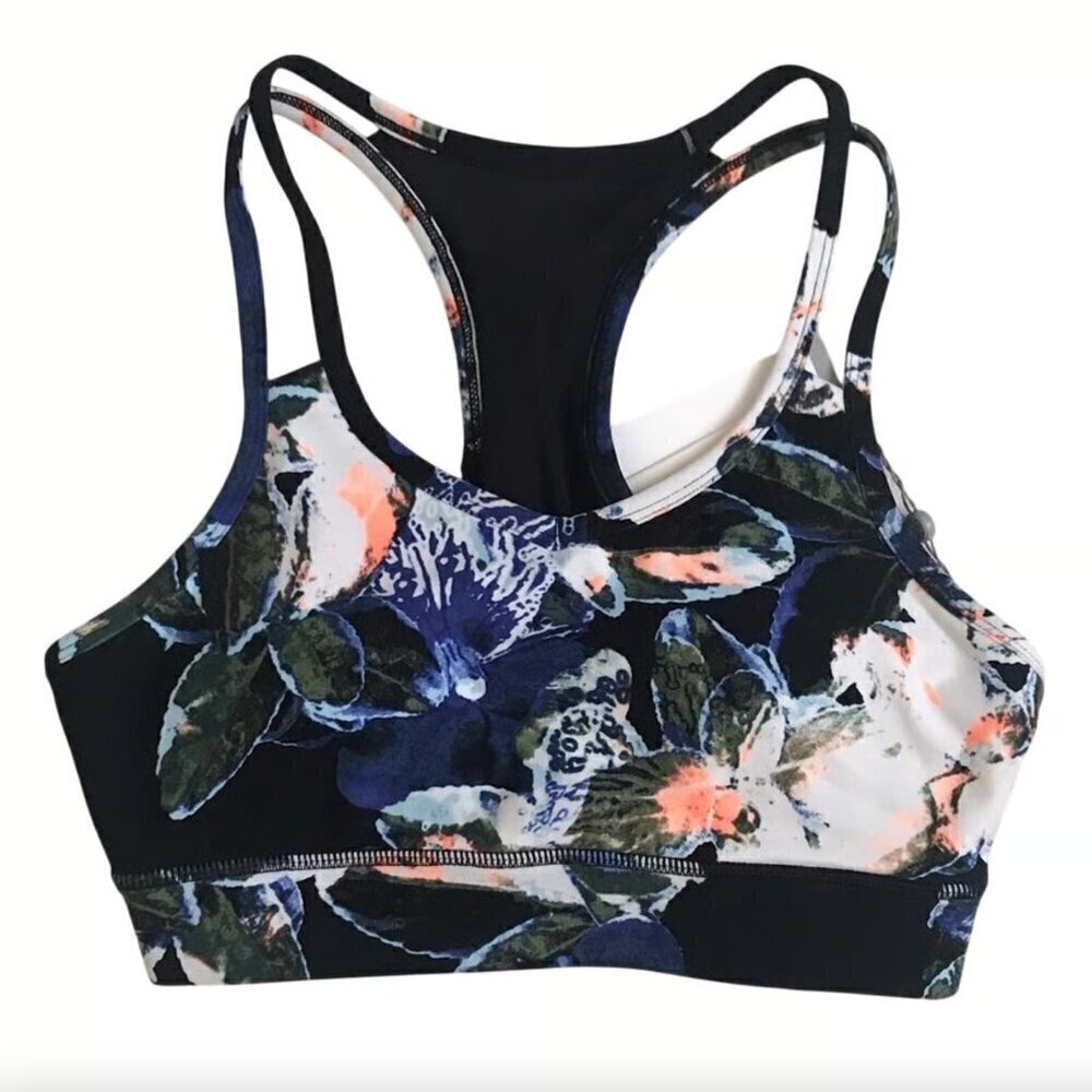 NWT S DKNY Sport Racerback Abstract Floral Print Sports Bra • Size XS 🔴